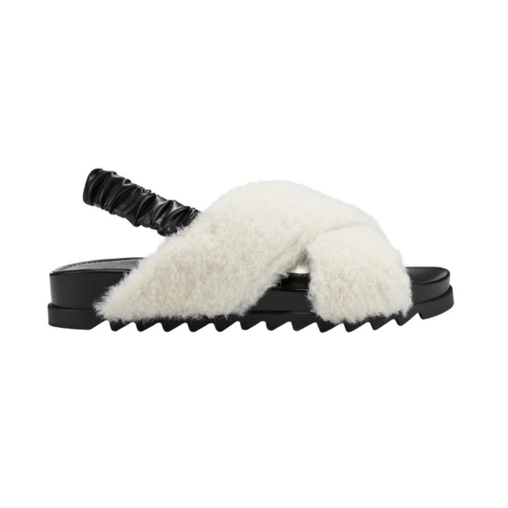 NIB [Marc Fisher] Javin 2 Slingback Faux Fur Sandals White/Black Women’s 8 or 9 - Picture 2 of 8